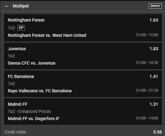Speltips, odds, betting, tips på fotboll, Premier League, Serie A, La Liga.  Allsvenskan